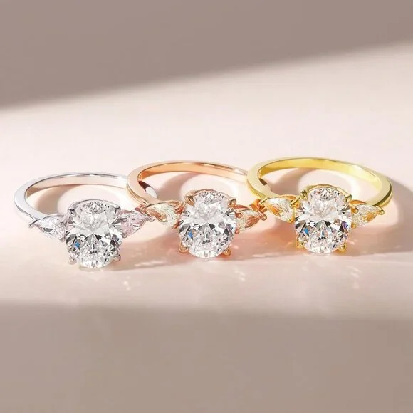 Sterling Silver 3-Stone Engagement Ring Cubic Zirconia Size 3-11